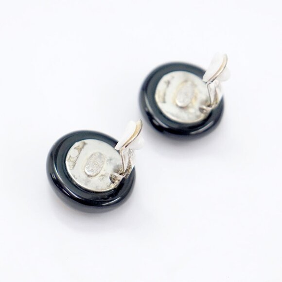CHANEL CC Logos Black Round Clip-On Earrings Silver Tone 96P Auth #11584-5 - Picture 5 of 5